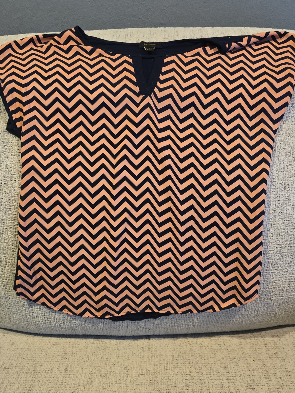 Espresso Peach and Navy Chevron Short Sleeve Blouse